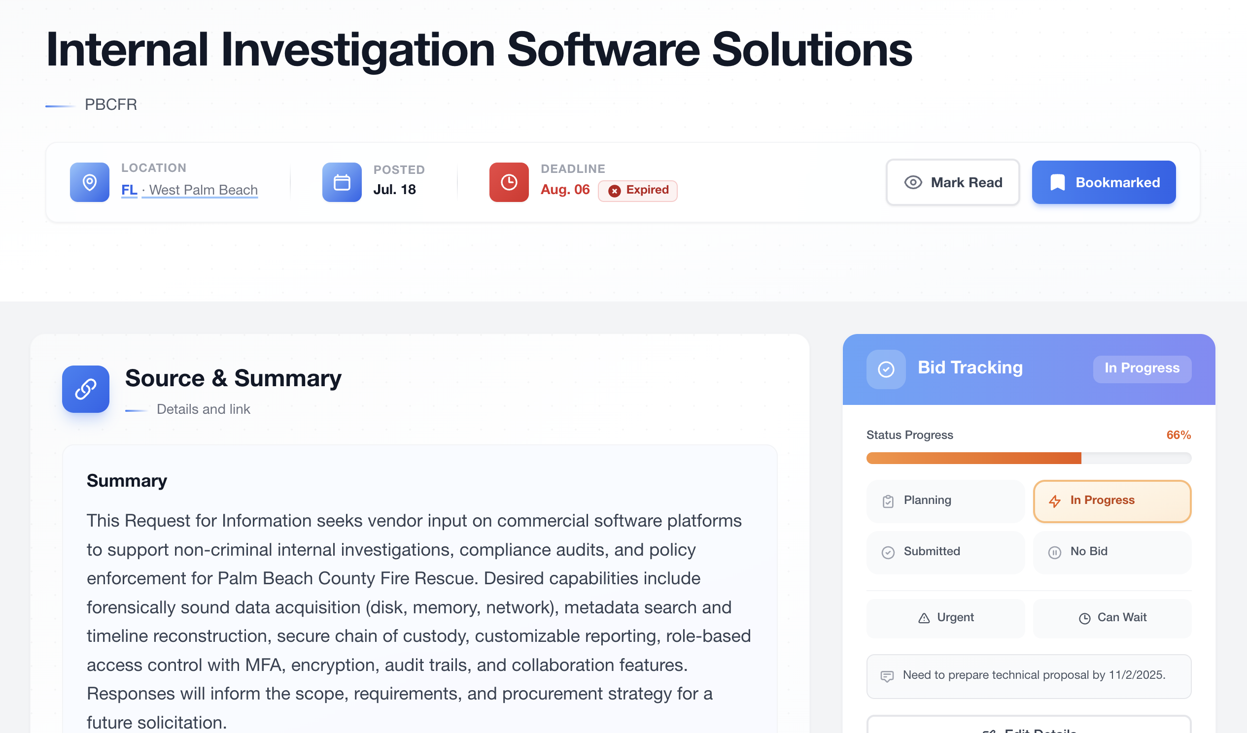 TechBids Dashboard Preview